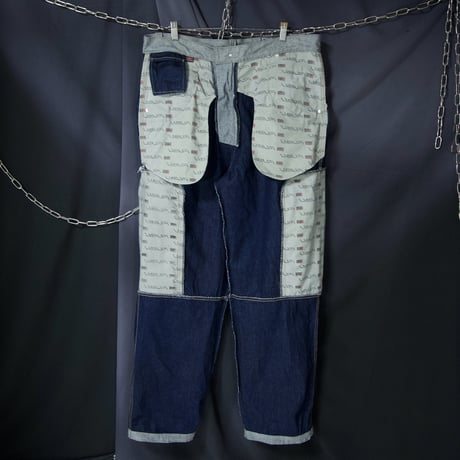 FUBU Matt Silver Grey/Indigo Blue Fake Reversible Baggy Cargo Raw Denim Pants