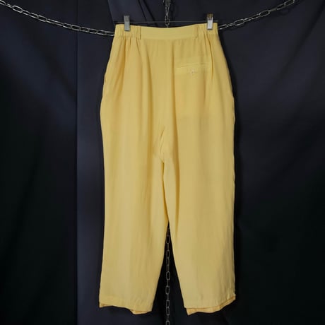 90s Bridgewater 2Tuck Silk 100% Pale yellow Pegtop Tapered Slacks