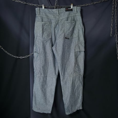 FUBU Matt Silver Grey/Indigo Blue Fake Reversible Baggy Cargo Raw Denim Pants