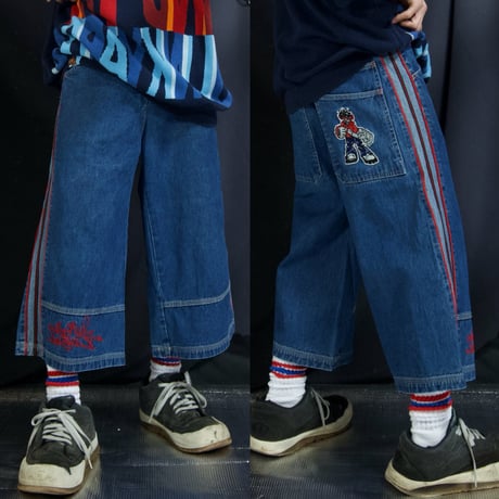 HERE&THERE Cyber B-boy Embroidery SideLine Cropped Raver Denim
