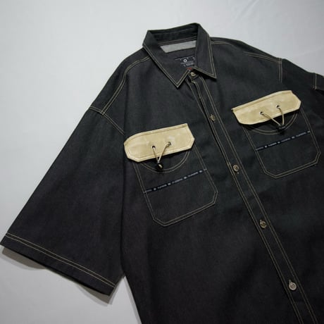 THE BARE FOX Rubber Switching Super Oversized S/S Denim Shirts