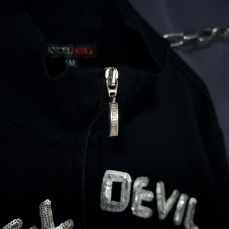 ANGEL DEVIL Italy made Sequins Feather Double Zipper HighNeck Sweatshirt