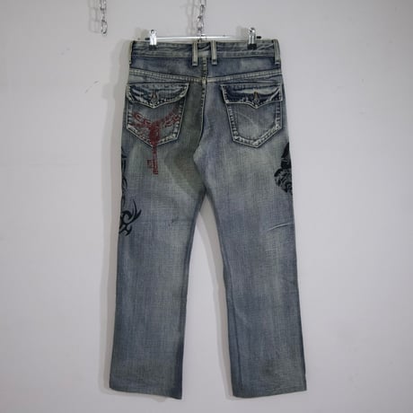 Semanticdesign Skull,Dragon,Tribal BootsCut Crush Denim