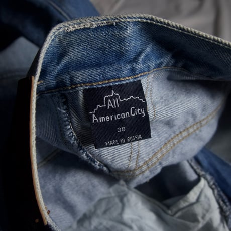AllAmericanCity Russia made Washed Double Knee Embroidery Denim Baggy Pants