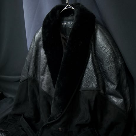 90s Marc Buchanan Pelle Pelle Dolman Sleeves Crocodile Boa Suede Switched Leather Jacket/Gang Coat