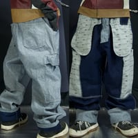 FUBU Matt Silver Grey/Indigo Blue Fake Reversible Baggy Cargo Raw Denim Pants