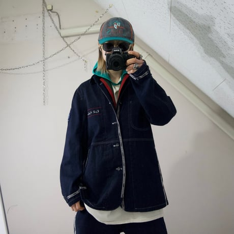 90s Deadstock PINKHOUSE Karl Helmut Denim SetUp Coverall Denim Jacket × Baggy Denim Pants