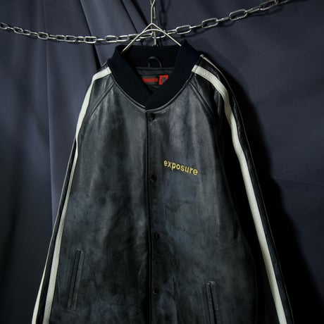 USED Sun Fade Oversized Sideline All Leather Stadium Jacket