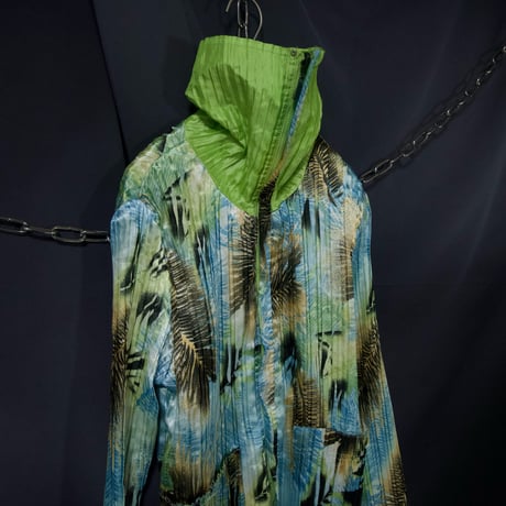 90s Julialane Reversible Hawaiian Graphic High Neck Sailor Collar Full Zip Pleats Shirts Jacket