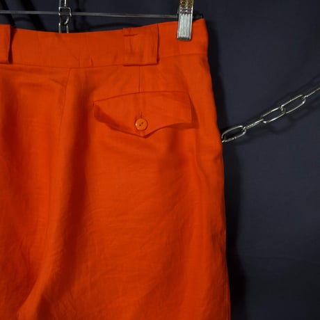 90s KENAR Linen 100% 2Tuck Center Crease Rescue Orange Slacks Baggy Shorts