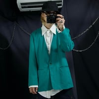 90s USA made NortonMcNaughton Rayon Turquoise Green Collarless Tailored Jacket