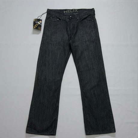 Deadstock HELIX Fade Washing Cross Embroidery BootsCut Black Denim