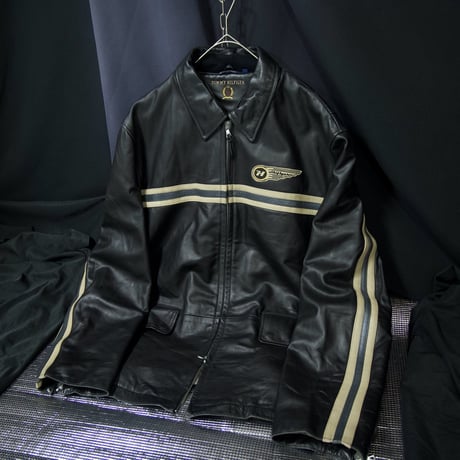 TOMMY HILFIGER Racing Design Side&CenterLine Oversized LambLeather Sports Jacket/Single Riders