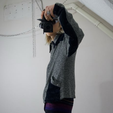 90s~ OLD ABAHOUSE Velvet Switching Sports Knit Jacket