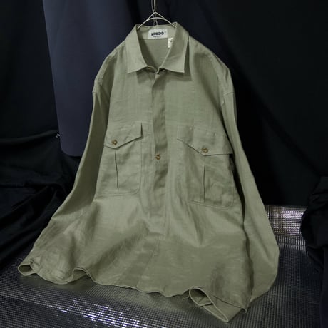 90s MONDO Italy made Linen 100% Fly Front Light Sage Green Design L/S Shirts