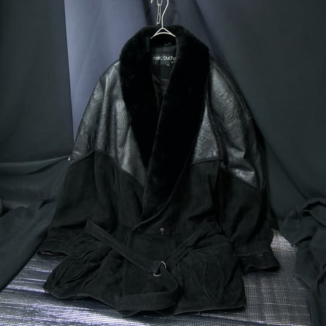 90s Marc Buchanan Pelle Pelle Dolman Sleeves Crocodile Boa Suede Switched Leather Jacket/Gang Coat
