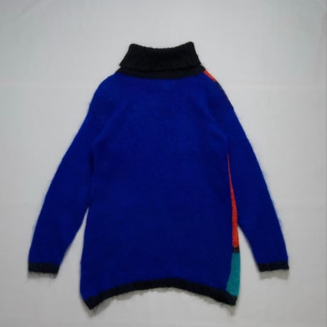 80s CLAUDIA D Geometric Patterns Glitter Thread Turtleneck Mohair Knit
