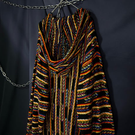 00s Ak:cess Multi Color Border Stripe Oversized Acrylic Full zip 3D Knit Hoodie Sweater