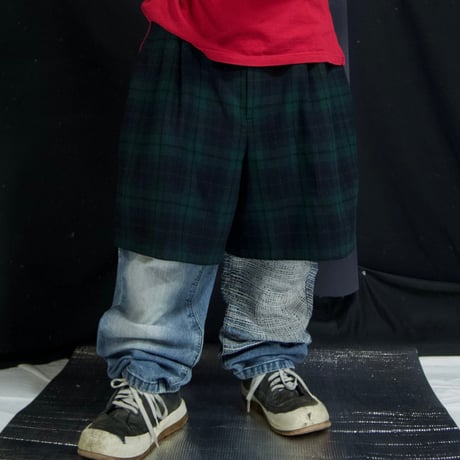 90s SAG HARBOR Black Watch Tartan Check 2tuck Wide Shorts