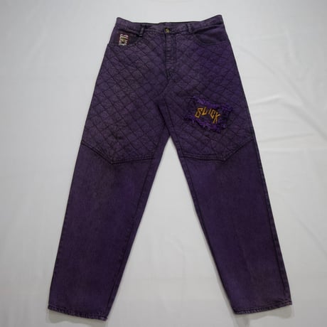 90s~ SLICK Piece Dyeing Quilting Embroidery Baggy Denim