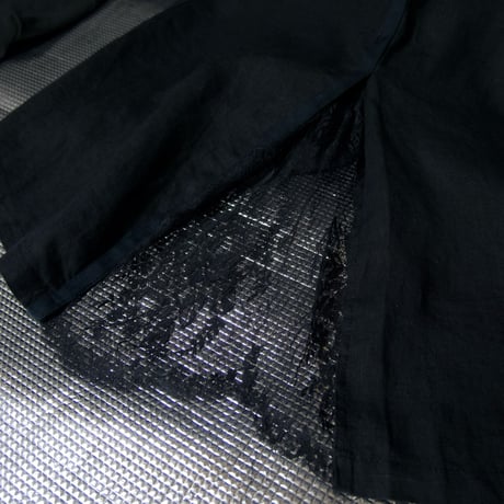 ELVA CAVALETTI Italy Made Black Linen Side Flower Lace Flare Skirt
