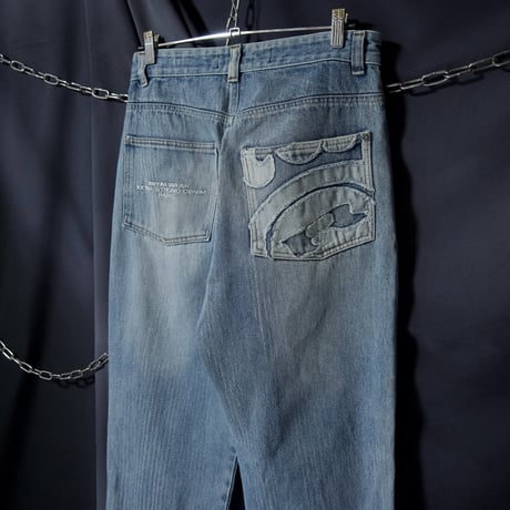 ROYAL WEAR Wash Blue Patchwork Embroidery Baggy Denim