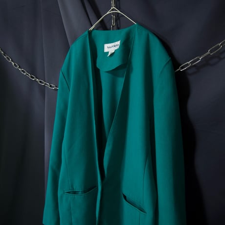 90s USA made NortonMcNaughton Rayon Turquoise Green Collarless Tailored Jacket
