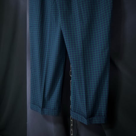 90s Pringle of Scotland Tartan Check Black Watch  2Tuck Center Crease Tapered Pique Baggy Slacks