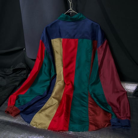 90s STUNT Crazy Multi Color Striped Silk100% L/S Shirts