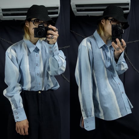90s~00s FUSAI Jeans “ItalianDetail×HipHop” Ramie×Cotton Chambray Multi Striped L/S Shirts