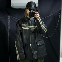 TOMMY HILFIGER Racing Design Side&CenterLine Oversized LambLeather Sports Jacket/Single Riders