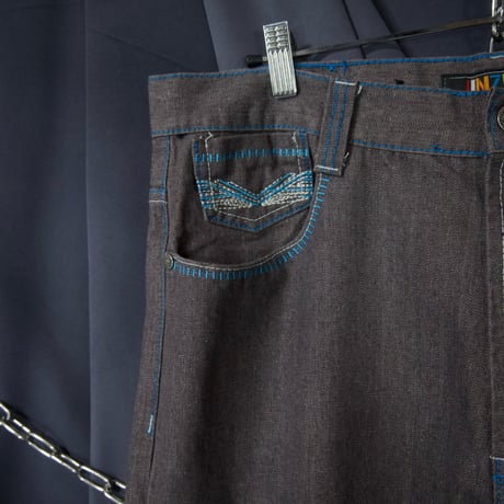 JINZU W38L30 Turquoise blue Embroidery Stitched Dark Grayish Red Baggy Denim