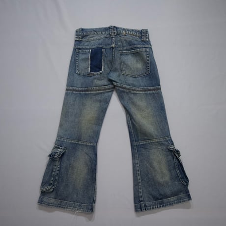 Marithe Francois Girbaud Switching Seam Cargo Pocket Design Flare Denim