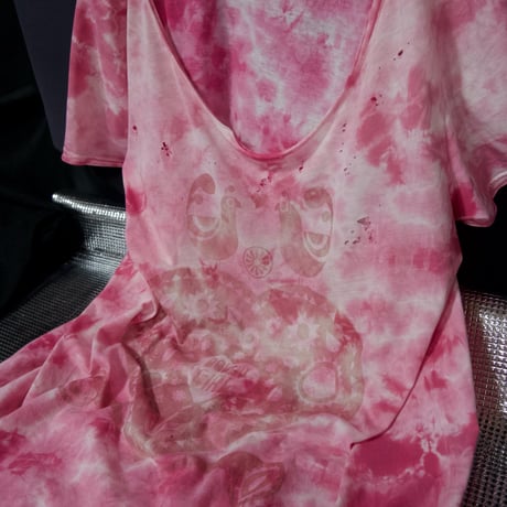 10s DOLLY GIRL ANNA SUI Round Neck TieDye Bleached Boro Danage CutOff Oriental Heart Graphic S/S Tee