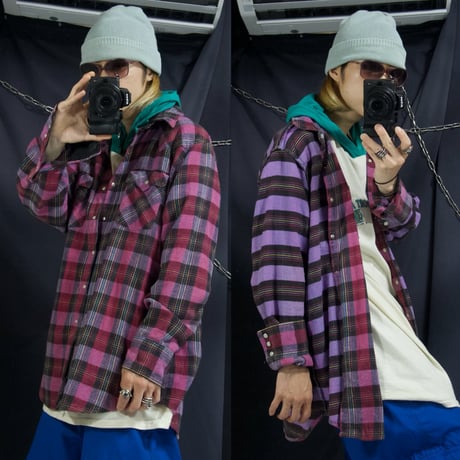 80s USAmade SADDLEKING HeavyWeight Flannel FakeReversible MexicanBorder TartanCheck WesternShirts