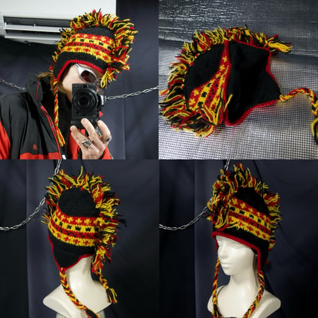 USED Fringe Mohawk Germany Color Wool Knit Cap