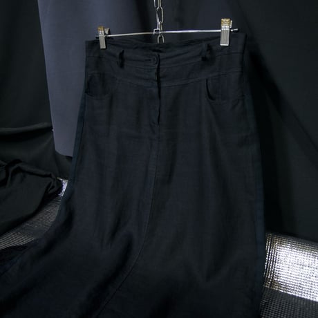 ELVA CAVALETTI Italy Made Black Linen Side Flower Lace Flare Skirt