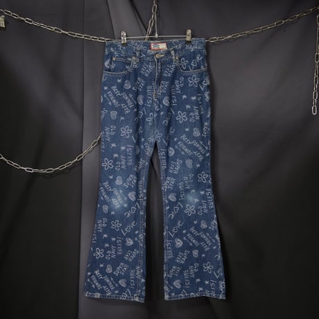 00s c2001 OLD NAVY Full Paint Graphics Flare Denim