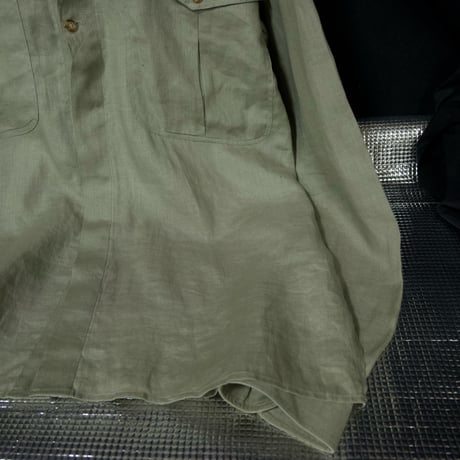 90s MONDO Italy made Linen 100% Fly Front Light Sage Green Design L/S Shirts