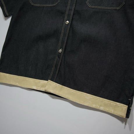 THE BARE FOX Rubber Switching Super Oversized S/S Denim Shirts