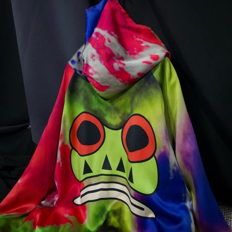 10s CASSETTE PLAYA Britain made Monster Face Abstract Full Graphic Reversible Silk100% Zip Hoodie