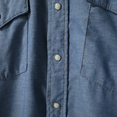 80s SADDLE KING WESTERN By KEY USA made Iceblue Chambray Denim L/S Western Shirts