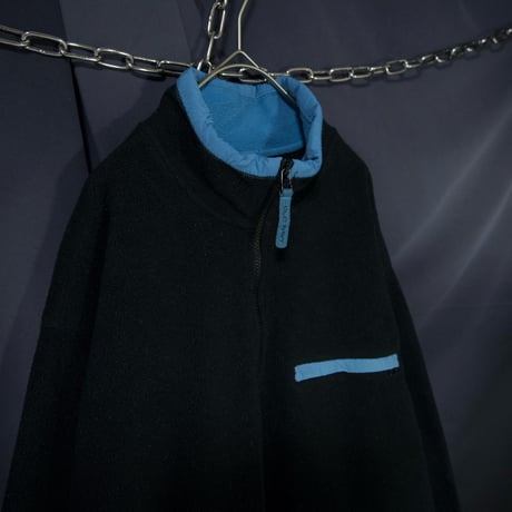 90s c1999 OLDNAVY 2tone Switching Black×SaxBlue Pullover Halfzip Fleece Jacket