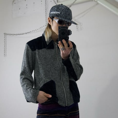90s~ OLD ABAHOUSE Velvet Switching Sports Knit Jacket