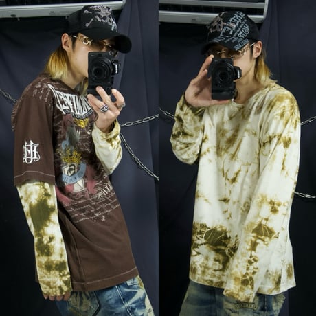 USED Barbed Wire Like Tie-Dye Bleached L/S Tee