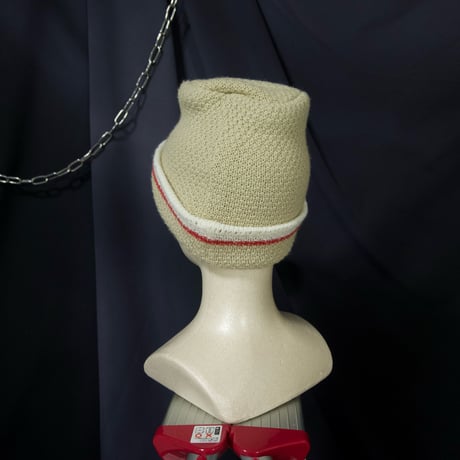 KENSHO ABE Square Bell Shape Border Line Embroidery Wool Knit Cap
