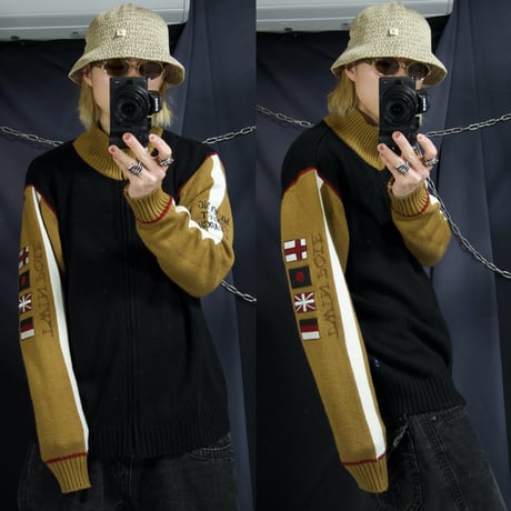 MadYoungGeographic Embroidery Design Acrylic HighNeck FullZip Drivers Knit