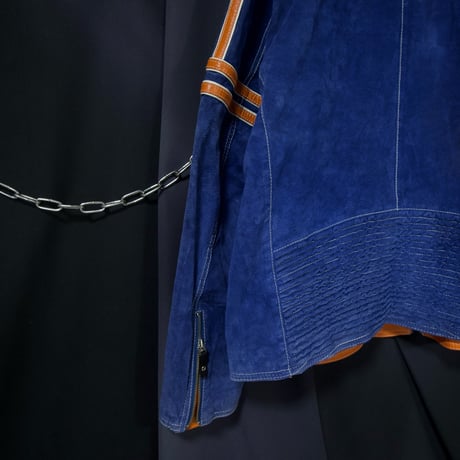 80s~90s Wilsons Leather FadeAging Blue×Orange Pig Suede Leather Oversized SingleRiders Jacket
