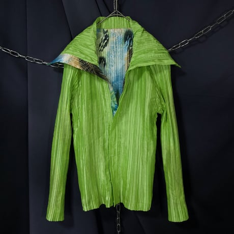 90s Julialane Reversible Hawaiian Graphic High Neck Sailor Collar Full Zip Pleats Shirts Jacket