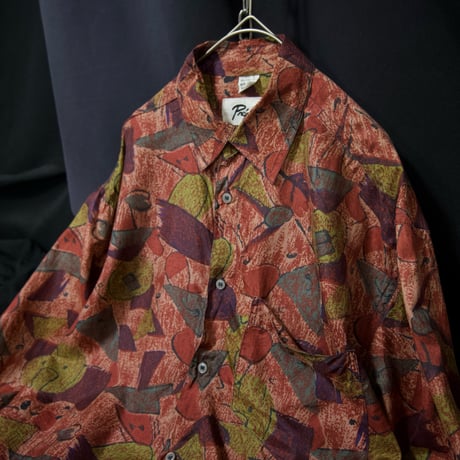 90s “Nostalgic Elements” Geometric Splash Full Glaphic L/S Silk Shirts